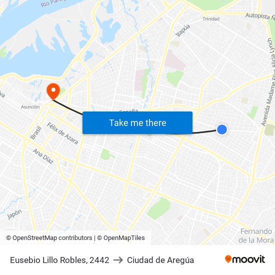 Eusebio Lillo Robles, 2442 to Ciudad de Aregúa map