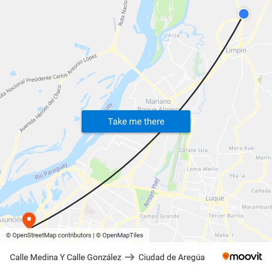 Calle Medina Y Calle González to Ciudad de Aregúa map