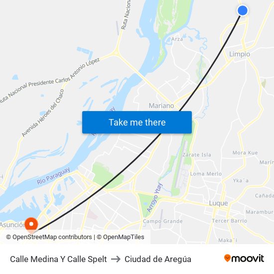 Calle Medina Y Calle Spelt to Ciudad de Aregúa map