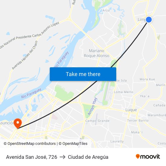 Avenida San José, 726 to Ciudad de Aregúa map
