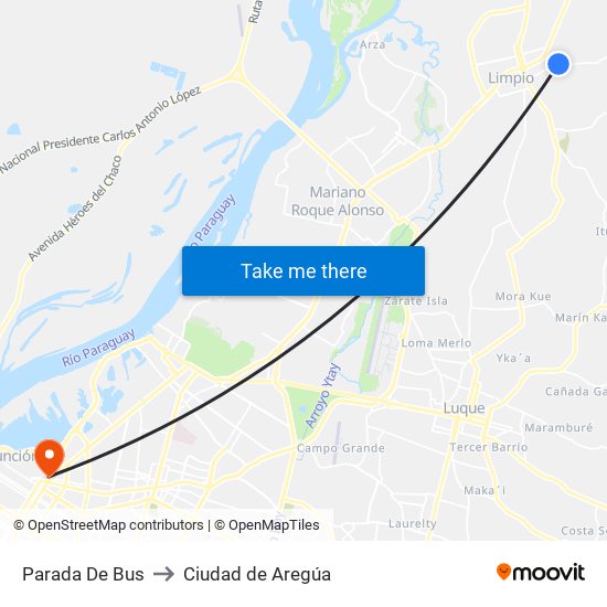 Parada De Bus to Ciudad de Aregúa map