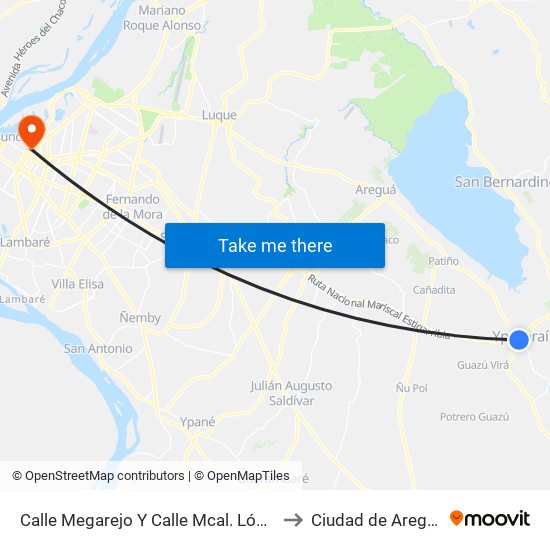 Calle Megarejo Y Calle Mcal. López to Ciudad de Aregúa map