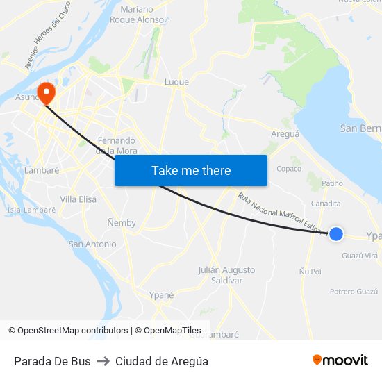 Parada De Bus to Ciudad de Aregúa map