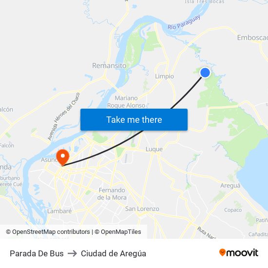 Parada De Bus to Ciudad de Aregúa map