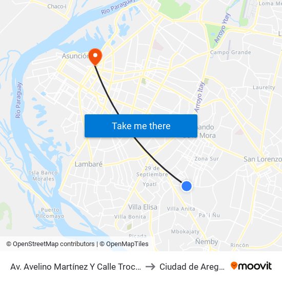 Av. Avelino Martínez Y Calle Troche to Ciudad de Aregúa map