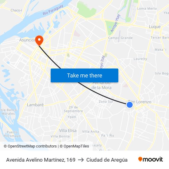 Avenida Avelino Martínez, 169 to Ciudad de Aregúa map