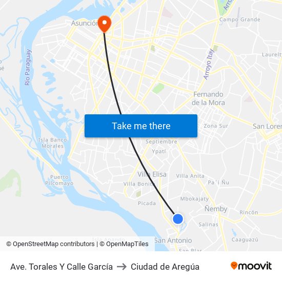 Ave. Torales Y Calle García to Ciudad de Aregúa map