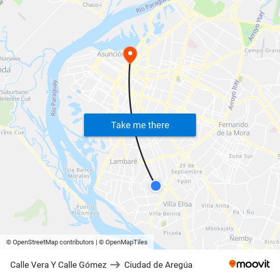 Calle Vera Y Calle Gómez to Ciudad de Aregúa map