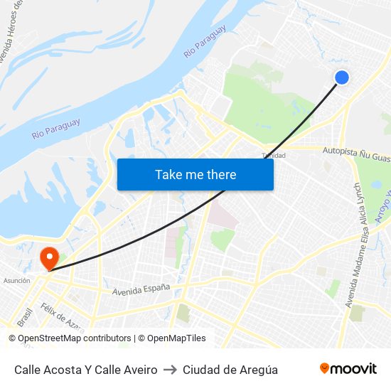 Calle Acosta Y Calle Aveiro to Ciudad de Aregúa map