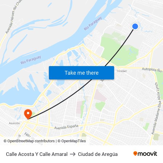 Calle Acosta Y Calle Amaral to Ciudad de Aregúa map