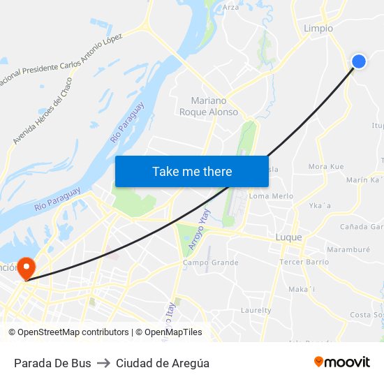 Parada De Bus to Ciudad de Aregúa map