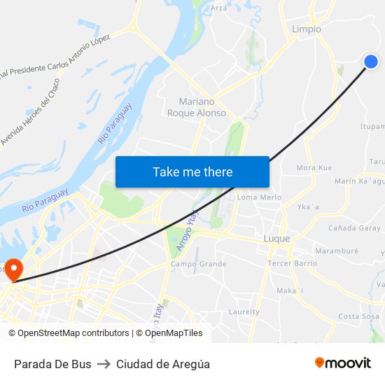 Parada De Bus to Ciudad de Aregúa map