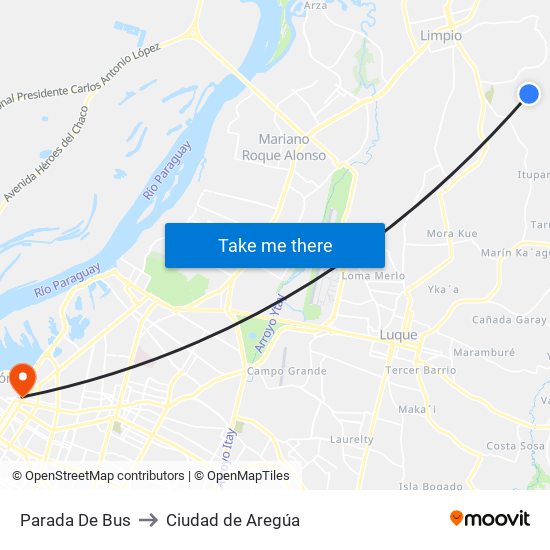 Parada De Bus to Ciudad de Aregúa map