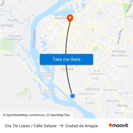 Cta. De López / Calle Zalazar to Ciudad de Aregúa map