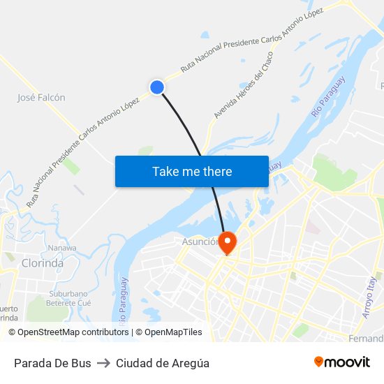 Parada De Bus to Ciudad de Aregúa map