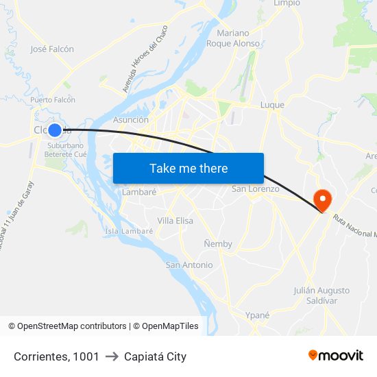 Corrientes, 1001 to Capiatá City map
