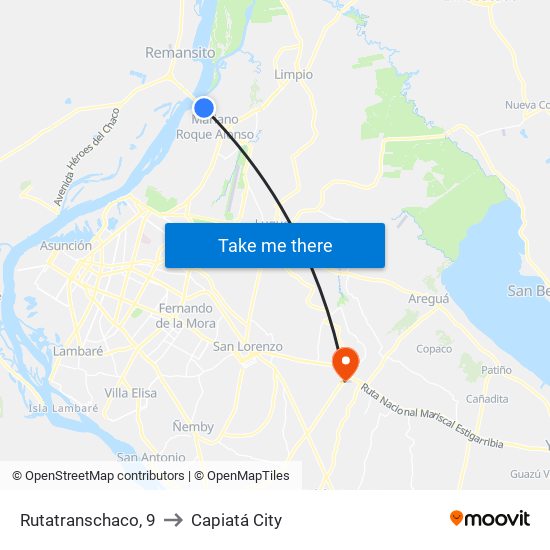 Rutatranschaco, 9 to Capiatá City map