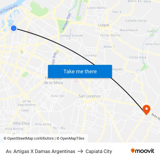 Av. Artigas X Damas Argentinas to Capiatá City map