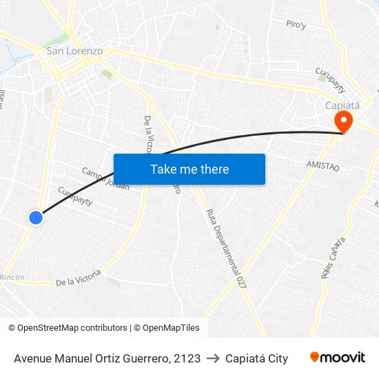 Avenue Manuel Ortiz Guerrero, 2123 to Capiatá City map