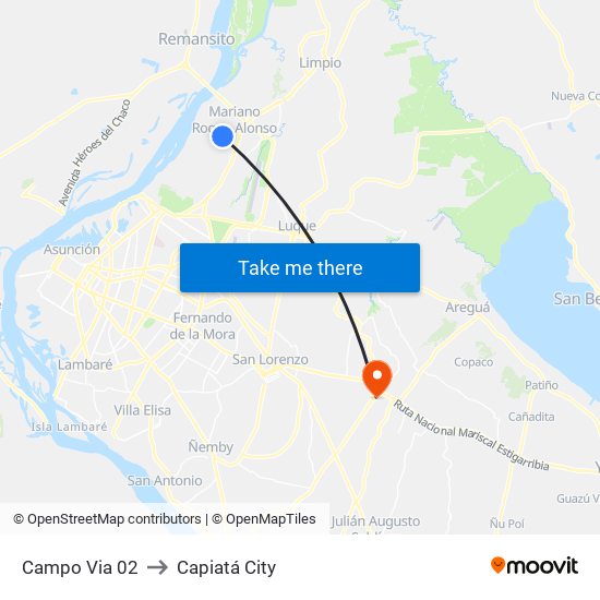 Campo Via 02 to Capiatá City map