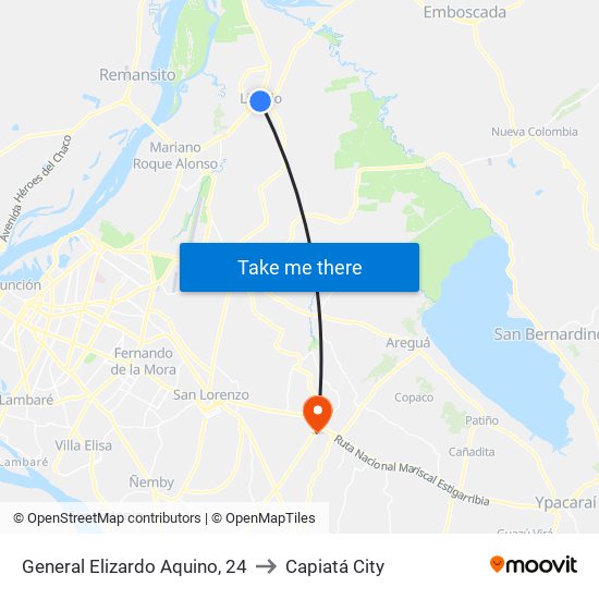 General Elizardo Aquino, 24 to Capiatá City map