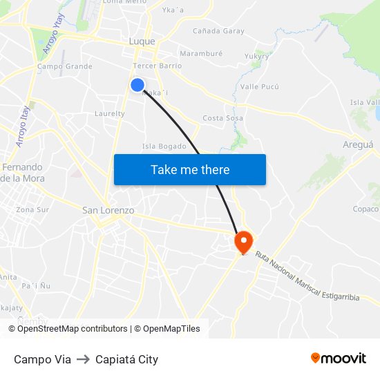 Campo Via to Capiatá City map