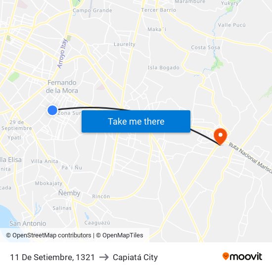 11 De Setiembre, 1321 to Capiatá City map