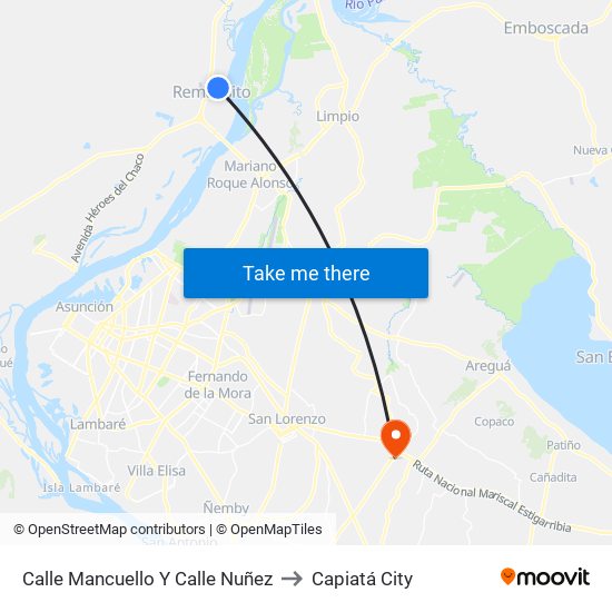 Calle Mancuello Y Calle Nuñez to Capiatá City map