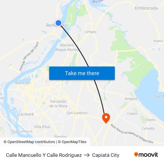 Calle Mancuello Y Calle Rodríguez to Capiatá City map