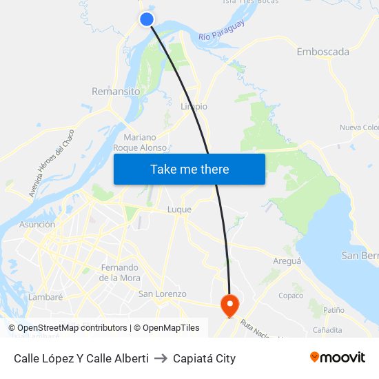 Calle López Y Calle Alberti to Capiatá City map