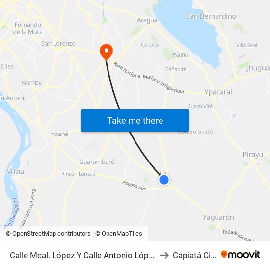 Calle Mcal. López Y Calle Antonio López to Capiatá City map