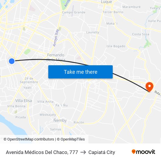 Avenida Médicos Del Chaco, 777 to Capiatá City map