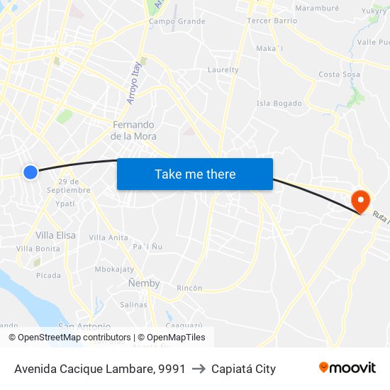 Avenida Cacique Lambare, 9991 to Capiatá City map