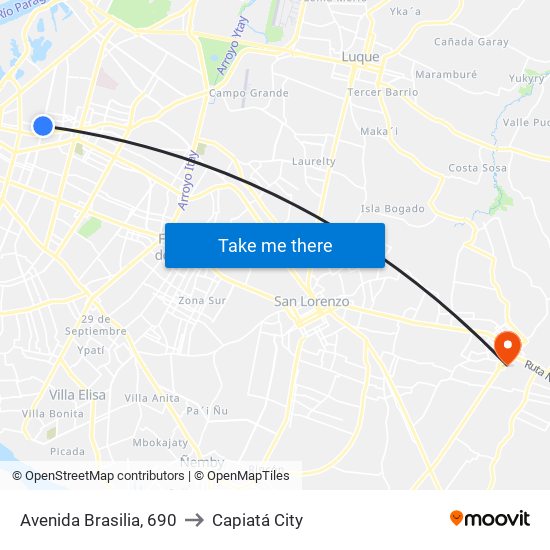 Avenida Brasilia, 690 to Capiatá City map