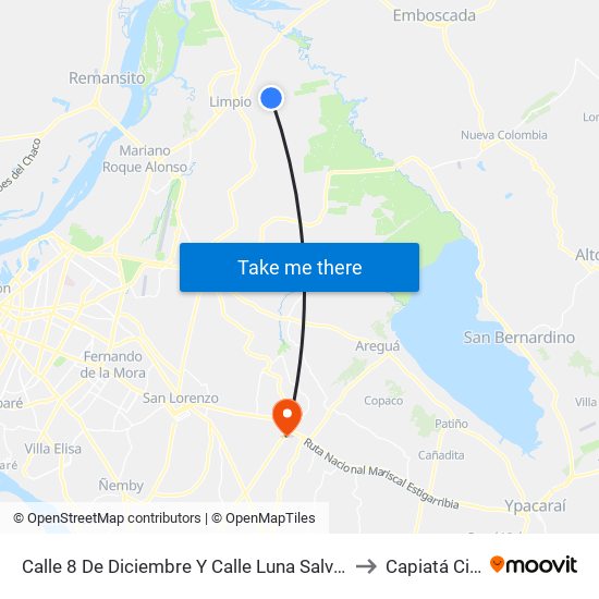 Calle 8 De Diciembre Y Calle Luna Salvaje to Capiatá City map