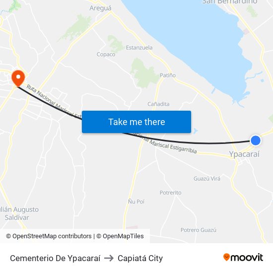 Cementerio De Ypacaraí to Capiatá City map