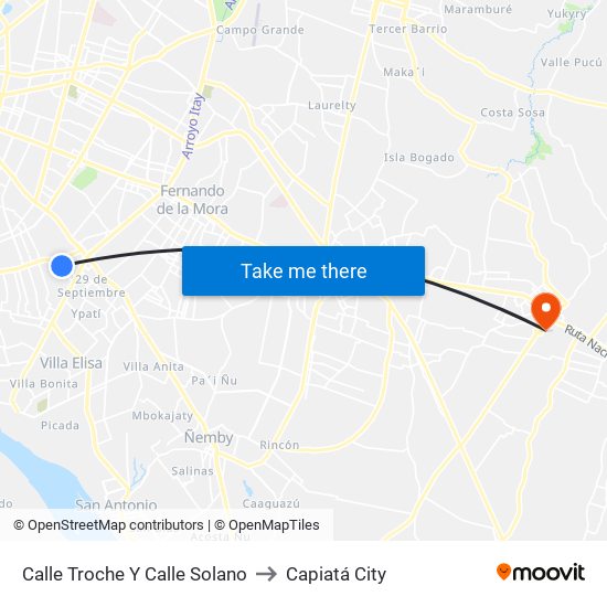 Calle Troche Y Calle Solano to Capiatá City map