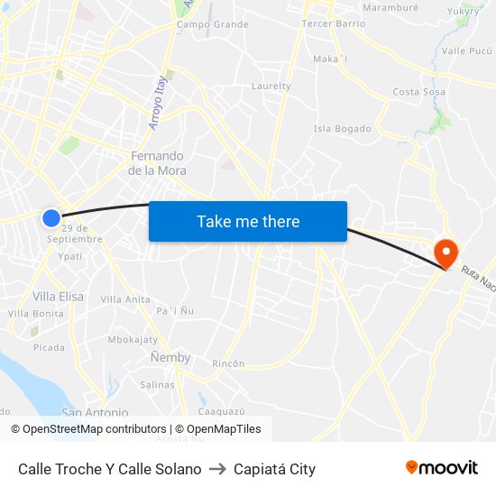 Calle Troche Y Calle Solano to Capiatá City map