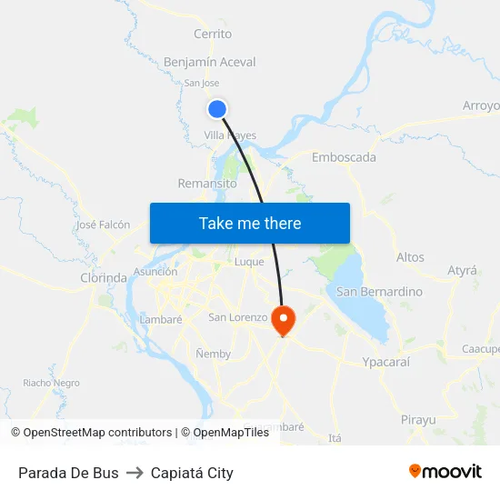 Ruta Transchaco to Capiatá City map