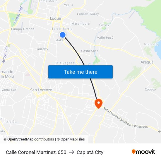 Calle Coronel Martínez, 650 to Capiatá City map