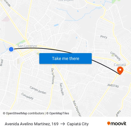 Avenida Avelino Martínez, 169 to Capiatá City map