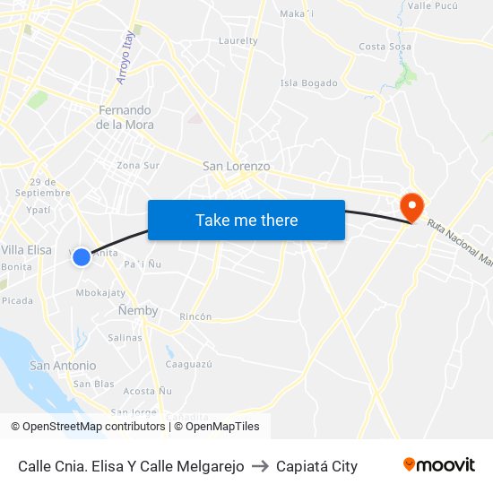Calle Cnia. Elisa Y Calle Melgarejo to Capiatá City map