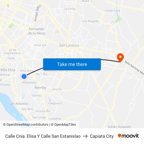 Calle Cnia. Elisa Y Calle San Estanislao to Capiatá City map