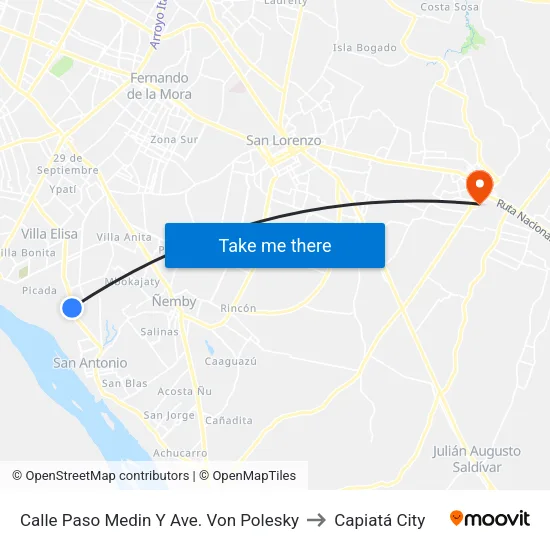Calle Paso Medin Y Ave. Von Polesky to Capiatá City map