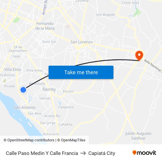 Calle Paso Medin Y Calle Francia to Capiatá City map