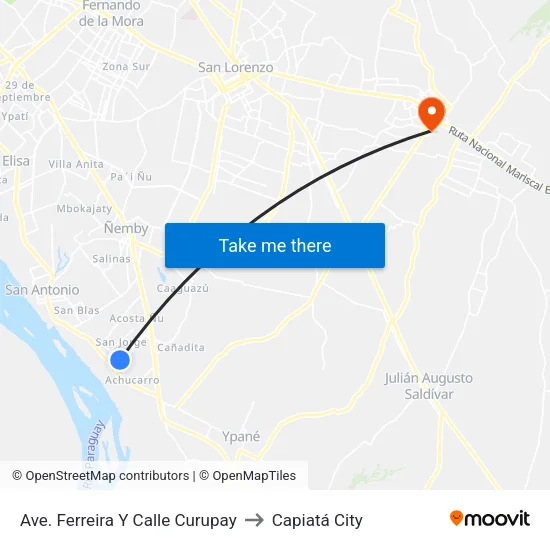 Ave. Ferreira Y Calle Curupay to Capiatá City map
