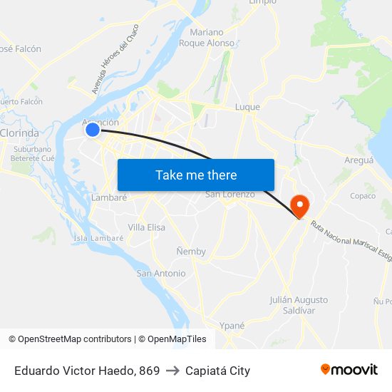 Eduardo Victor Haedo, 869 to Capiatá City map