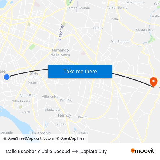 Calle Escobar Y Calle Decoud to Capiatá City map