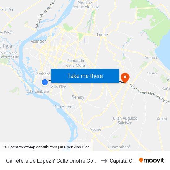 Carretera De Lopez Y Calle Onofre Gomez to Capiatá City map