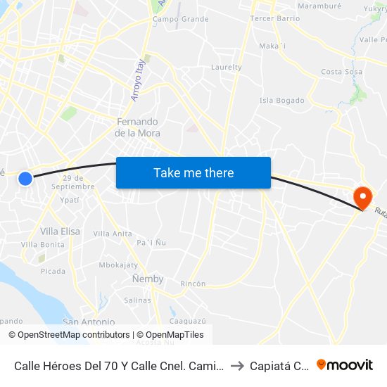 Calle Héroes Del 70 Y Calle Cnel. Caminos to Capiatá City map